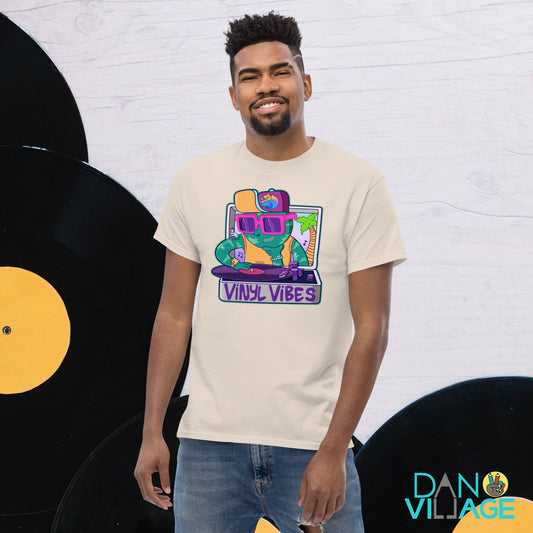 Music lover tee featuring a bold turntable design by Danvillage Art Lab