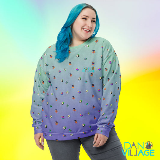 Illustrated cartoon faces graphic sweatshirt packed with original characters