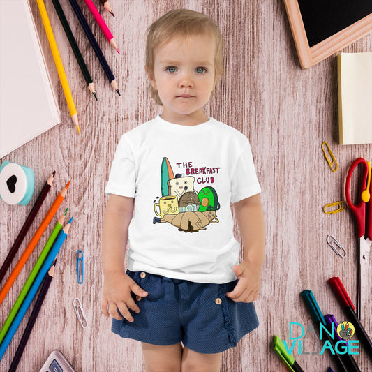 Funny breakfast foods kids tee with hand-drawn morning characters by Daniel Sulzberg