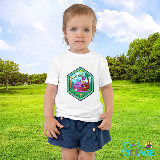 Illustrated snail toddler tee carrying a gentle reminder to slow things down