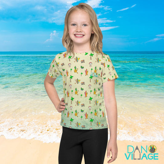 Illustrated palm tree and summer beach tee for kids by illustrator Daniel Sulzberg
