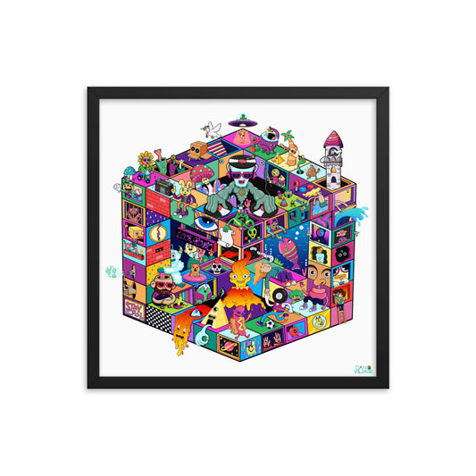 Whimsical surreal wall art print packed with original characters and hidden details