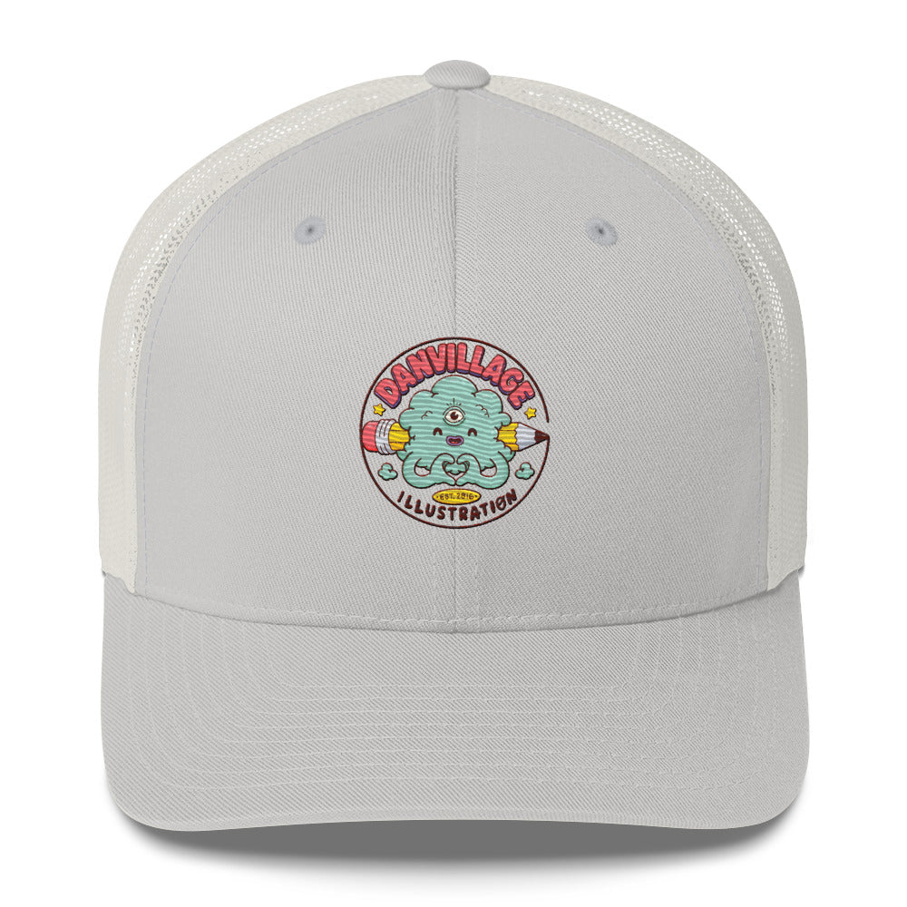 Illustrated trucker cap by Daniel Sulzberg for people who like wearable art