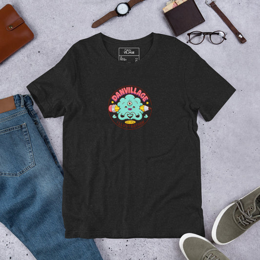 Original illustrated character tee featuring Whimbus, a resident of Danvillage