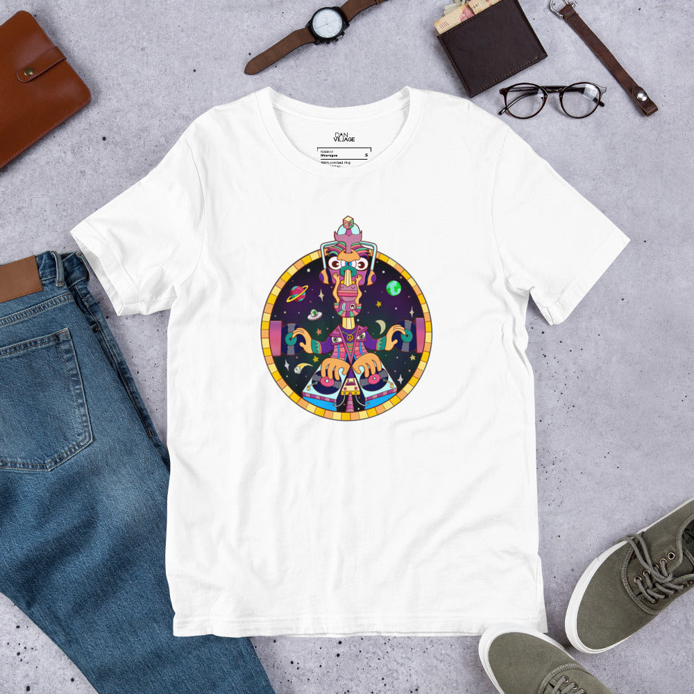 Surreal music t-shirt with original hand-drawn artwork for DJs and crate diggers