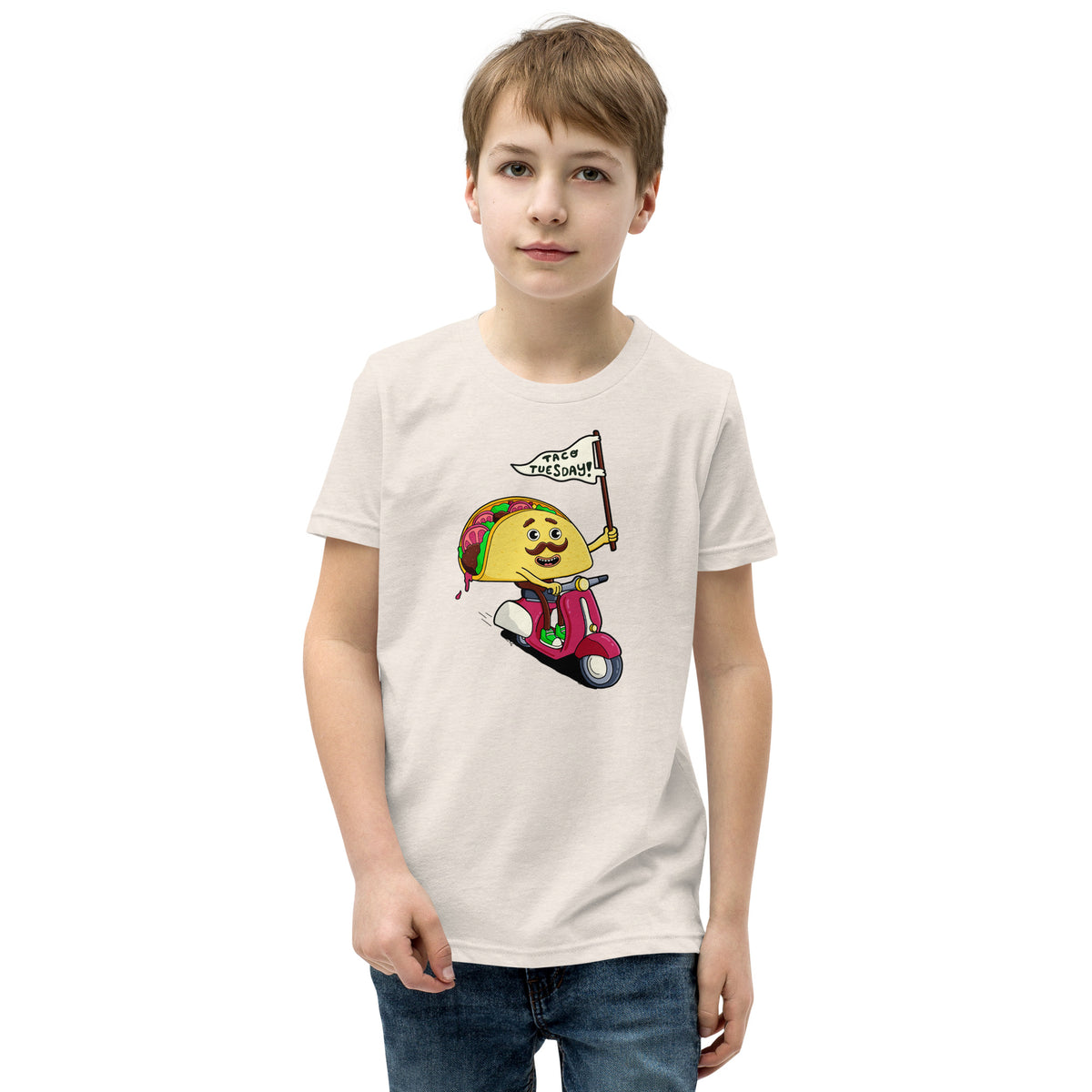 Colorful hand-drawn kids taco tee for young food fans by Danvillage Art Lab