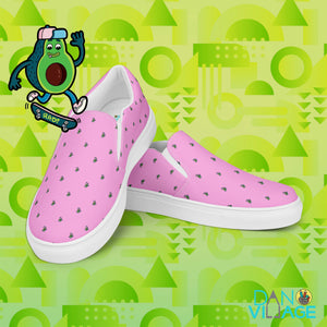 Pink Avocado Skateboarders pattern cute cool fun Women’s slip-on canvas shoes