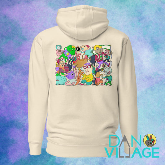 Chaos Inside graphic hoodie with a head packed full of illustrated characters