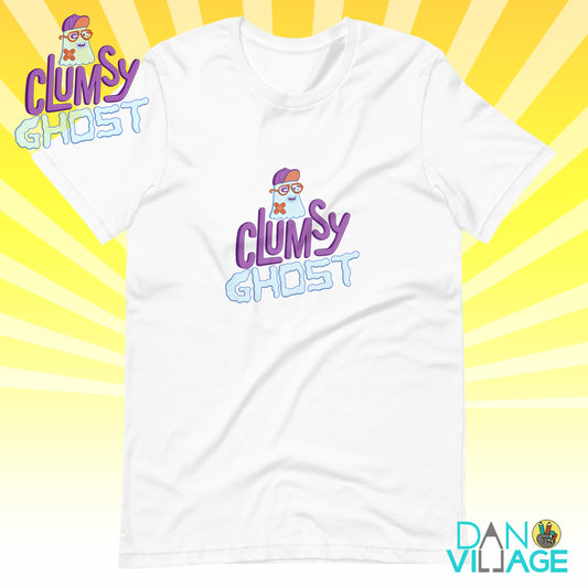 Clumsy Ghost character t-shirt, an original illustrated ghost design by Daniel Sulzberg