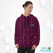 Load image into Gallery viewer, Maroon Moon Snakes, Crystals, and 3D Cubes Pattern Super Cool Fun Funky Unisex Hoodie