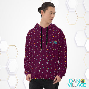 Maroon Moon Snakes, Crystals, and 3D Cubes Pattern Super Cool Fun Funky Unisex Hoodie