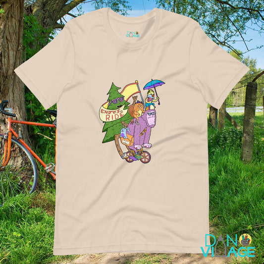 Enjoy the Ride sasquatch on a bike t-shirt, an original design by Daniel Sulzberg