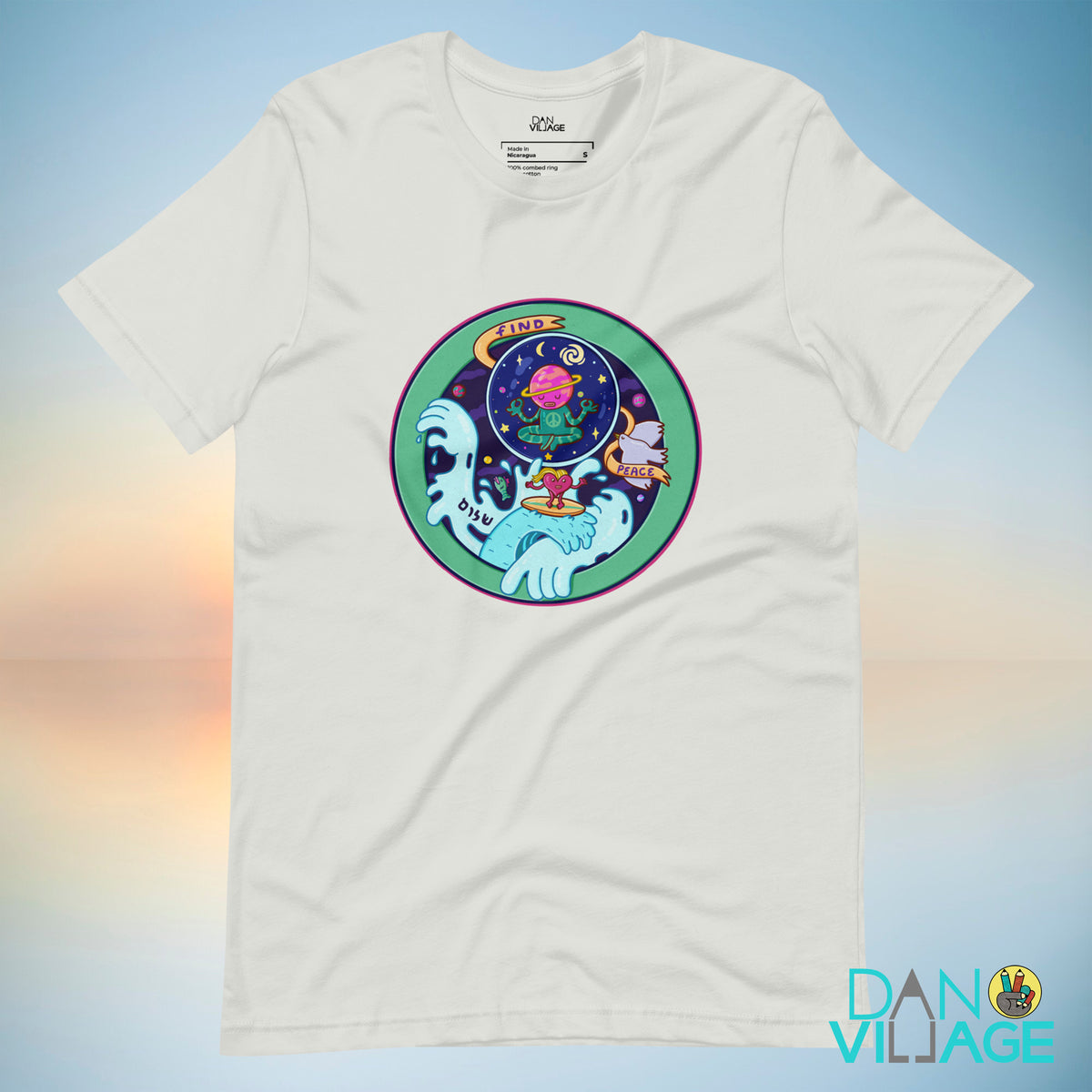 Find Peace zen t-shirt with hand-drawn mindfulness lettering by Daniel Sulzberg