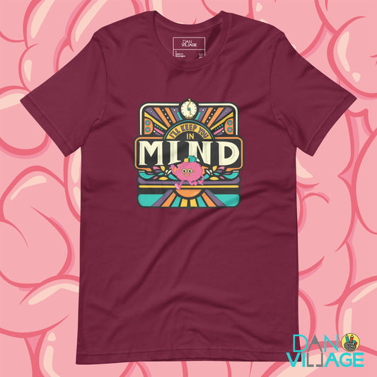 I'll Keep You In Mind freelancer t-shirt with an illustrated brain and pencil