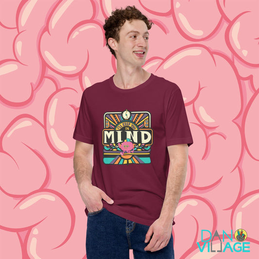 Funny designer tee featuring a hand-drawn brain holding a pencil by Daniel Sulzberg