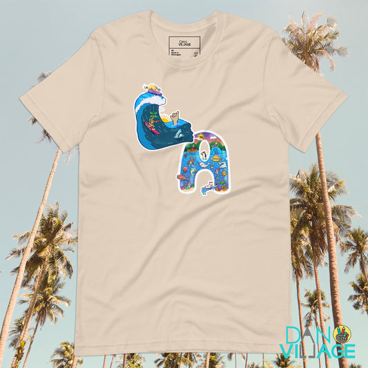 L.A. Beach Vibes graphic tee, an original hand-drawn west coast surf design