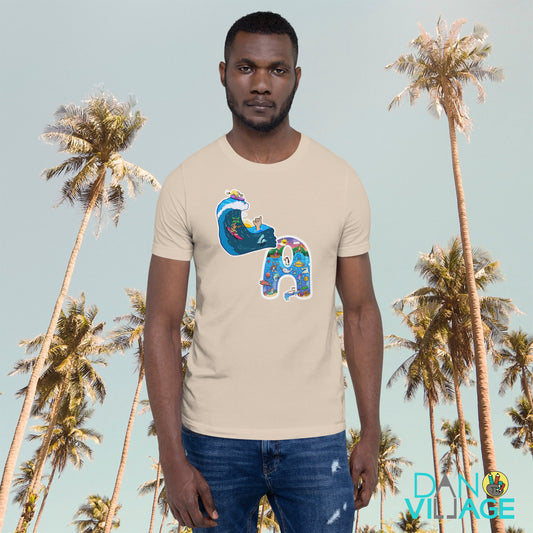 Graphic tee featuring a sunny ocean and surf illustration by Danvillage Art Lab