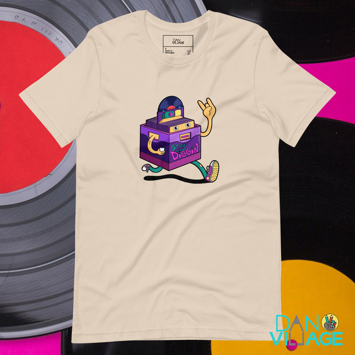 Stay Diggin' vinyl records t-shirt, an original crate digging design by Daniel Sulzberg