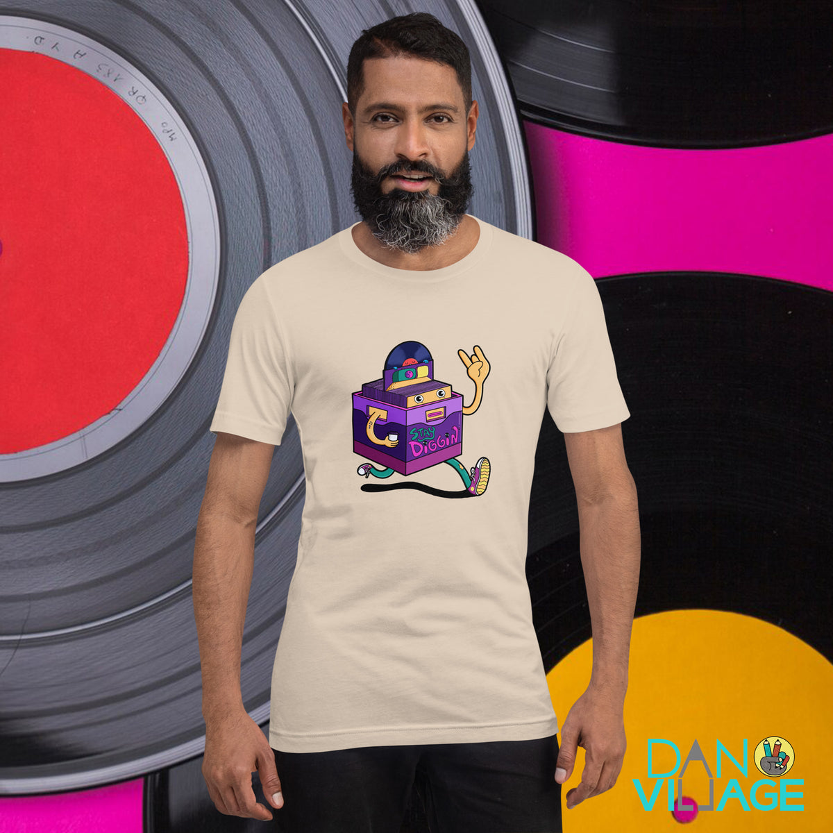Graphic music t-shirt for vinyl lovers, hand-drawn by Danvillage Art Lab