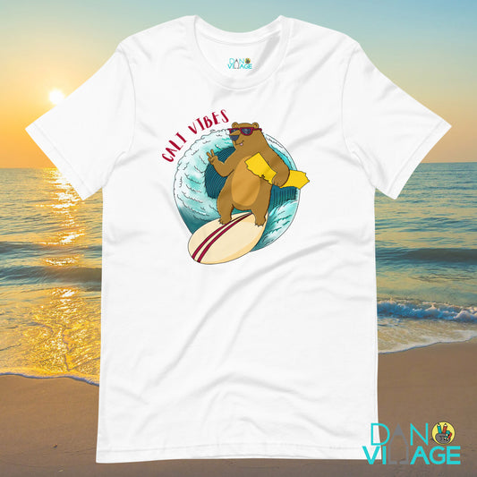 California surfing bear t-shirt, an original shaka-throwing design by Daniel Sulzberg