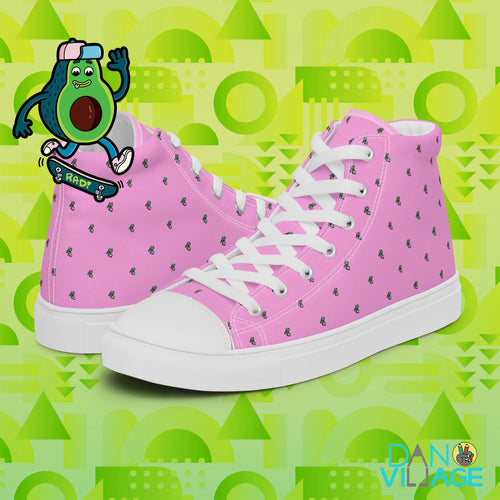Pink Avocado Skateboarders pattern cute cool fun Women’s high top canvas shoes