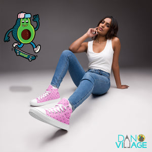 Pink Avocado Skateboarders pattern cute cool fun Women’s high top canvas shoes