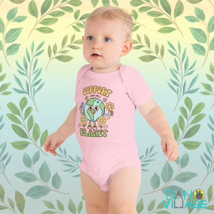 Support Your Only Planet Earth Day Cute Happy Baby short sleeve one piece