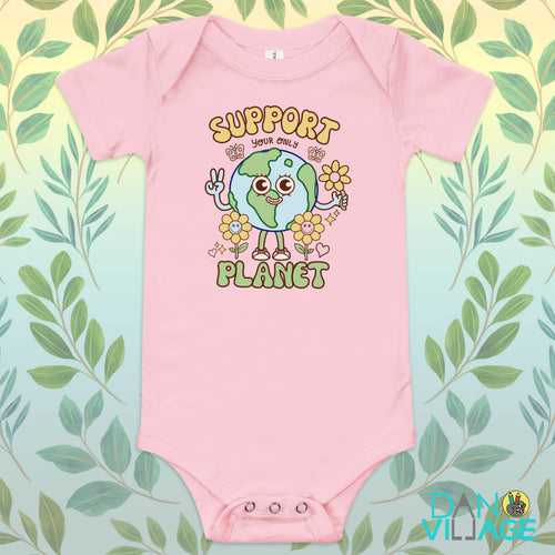 Support Your Only Planet Earth Day Cute Happy Baby short sleeve one piece