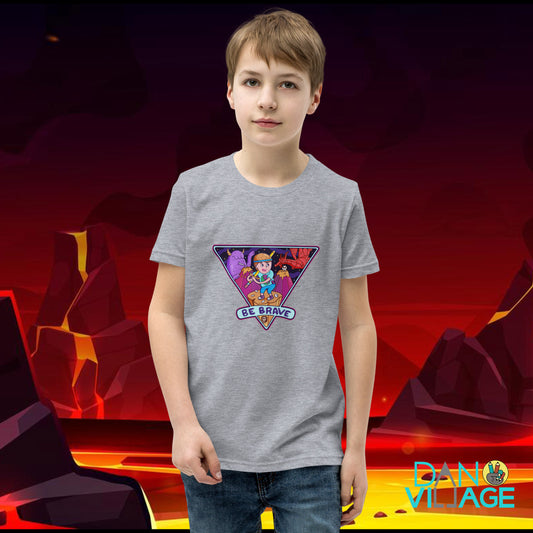 Illustrated monster kids tee with an encouraging Be Brave message for young adventurers
