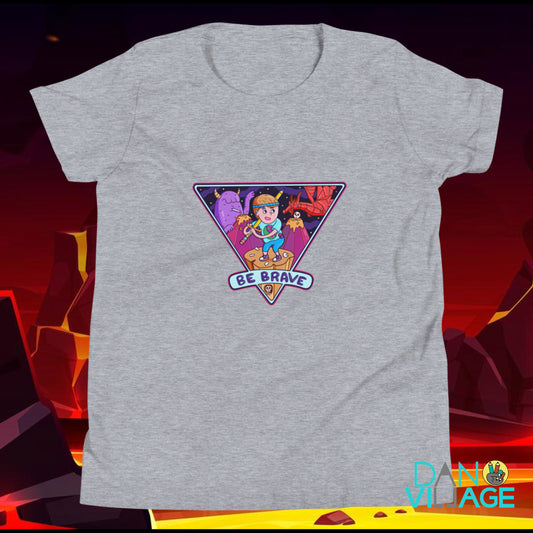 Be Brave youth t-shirt with illustrated adventure monsters by Daniel Sulzberg