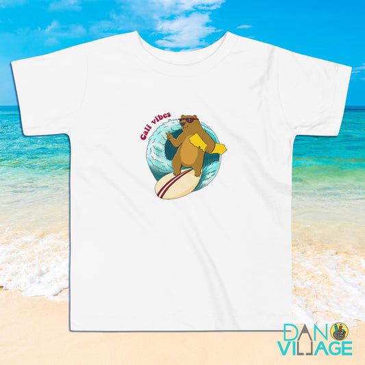 California surfing bear toddler t-shirt, an original retro design by Daniel Sulzberg