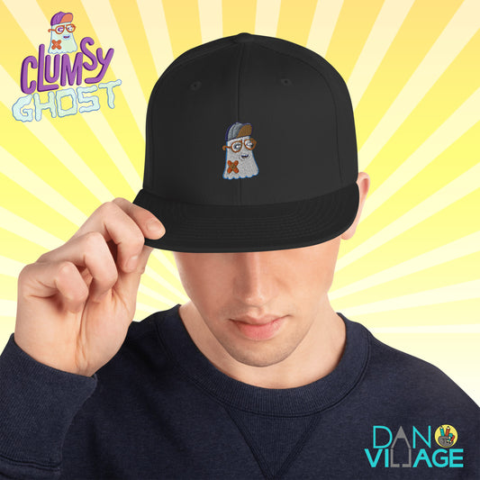 Embroidered ghost cap featuring the original Clumsy Ghost character from Danvillage Art Lab