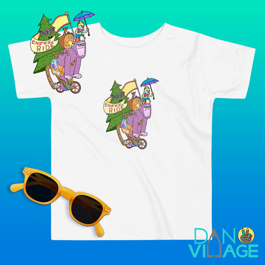 Enjoy the Ride toddler t-shirt with a sasquatch on a bicycle by Daniel Sulzberg