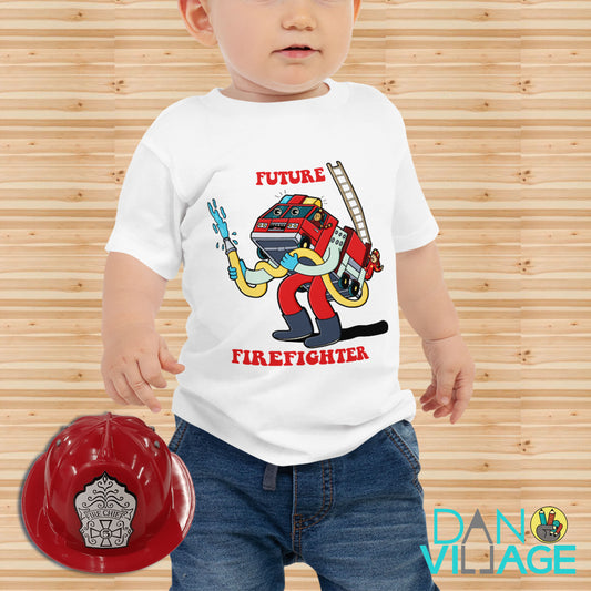 Illustrated fire truck graphic tee for kids who have already picked their future job