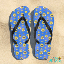 Load image into Gallery viewer, Smiley Sun Pattern Beach Summertime Happy Flip-Flops