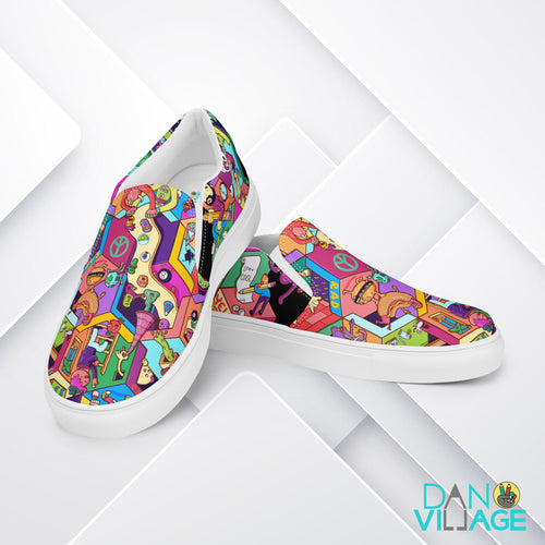 Color Mayhem Colorful Fun Pattern Danvillage Women’s slip-on canvas shoes