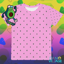 Load image into Gallery viewer, Avocado Skateboarder Cute Pink Pattern Kids crew neck t-shirt