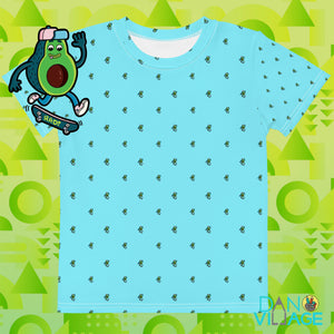 Blue Avocado Skateboarder pattern cool rad Cali Kids crew neck t-shirt