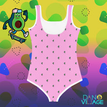 Load image into Gallery viewer, Avocado Skateboarder Pink Pattern Print Kids Cute Fun Swimsuit