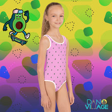 Load image into Gallery viewer, Avocado Skateboarder Pink Pattern Print Kids Cute Fun Swimsuit