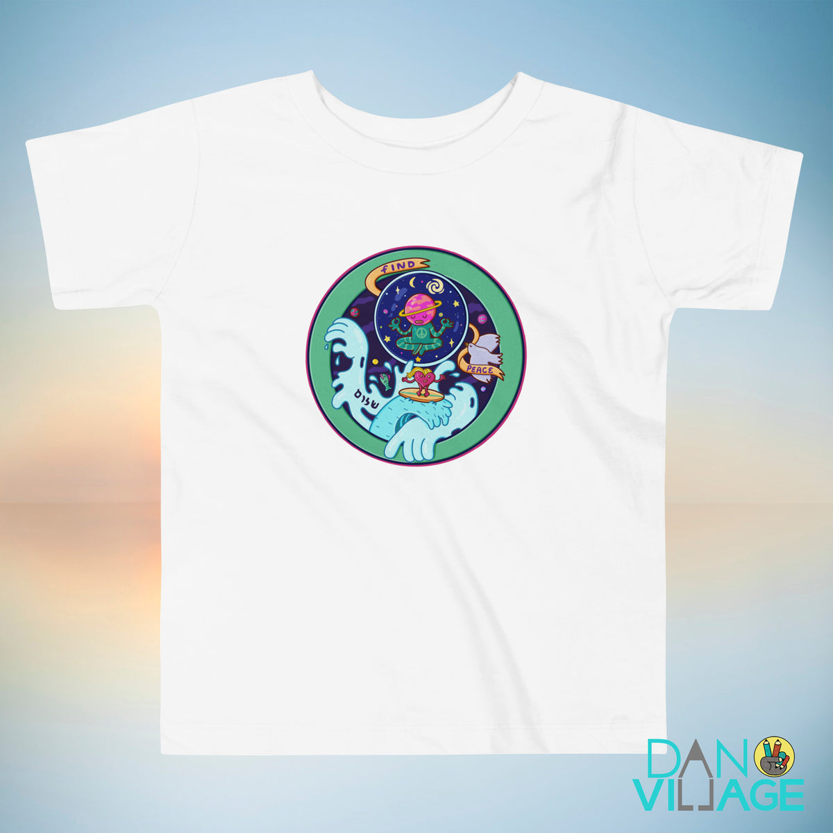 Find Peace toddler t-shirt with warm illustrated lettering by Daniel Sulzberg