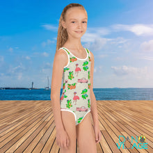 Load image into Gallery viewer, Florida Vacation Cute Flamingos Cadillacs Alligators Sea Turtles Oranges Patterned All-Over Print Kids Swimsuit