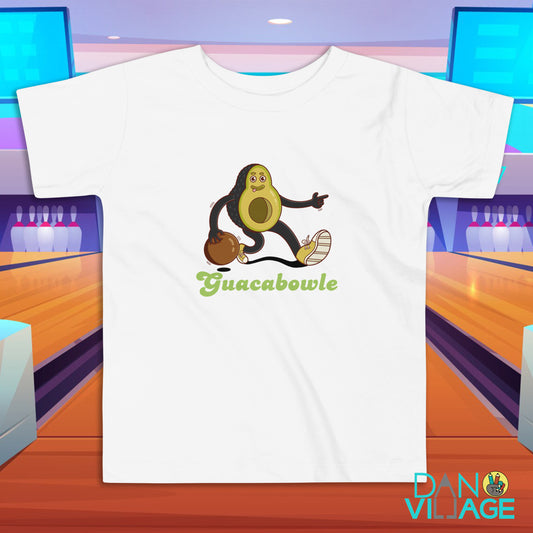 Guacabowle avocado bowling toddler t-shirt, a silly pun design by Daniel Sulzberg