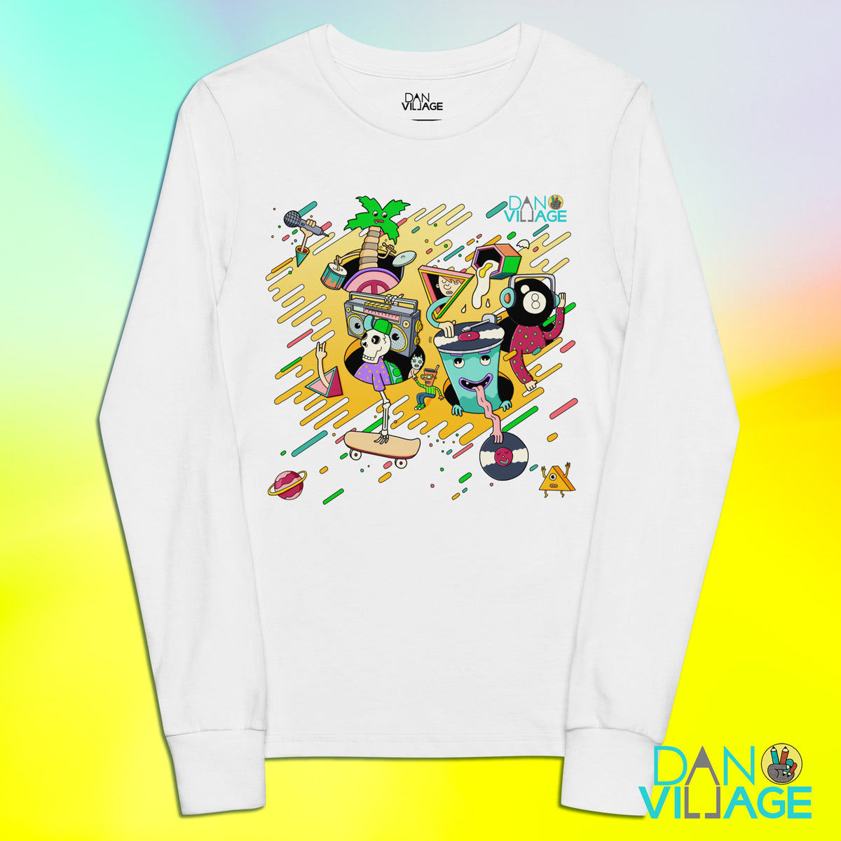 Making Beats youth long sleeve tee with illustrated vinyl and beats by Daniel Sulzberg