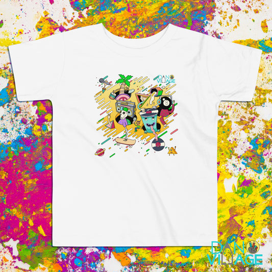 Making Beats toddler t-shirt with illustrated vinyl and beats by Daniel Sulzberg