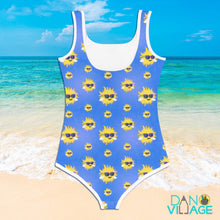 Load image into Gallery viewer, Happy Sun girls swimsuit, Bathing Suit, Bikini - Youth, Kids, Children Tanning, Sun, Ocean, Vacation, All-Over Print Kids Swimsuit