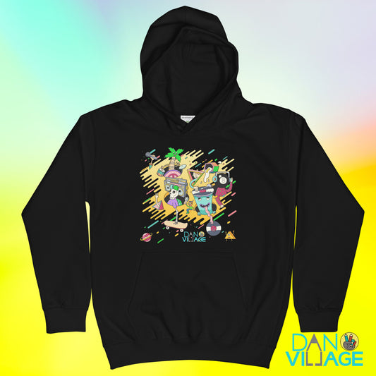 Making Beats kids hoodie with an illustrated hip hop scene by Daniel Sulzberg