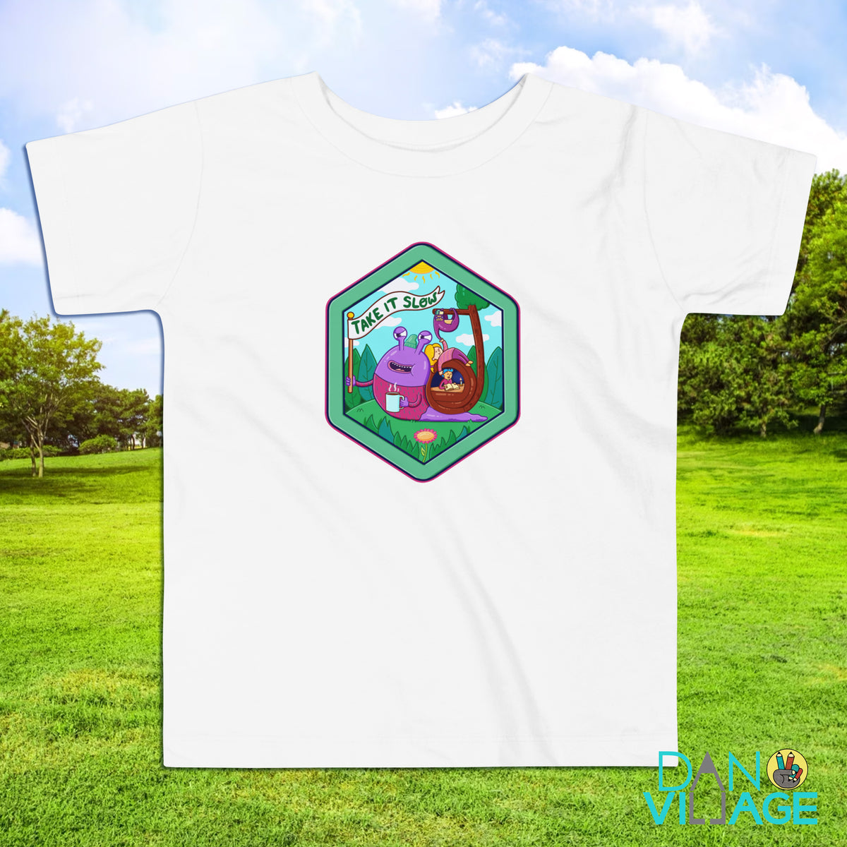 Take It Slow snail toddler t-shirt, a cute illustrated design by Daniel Sulzberg