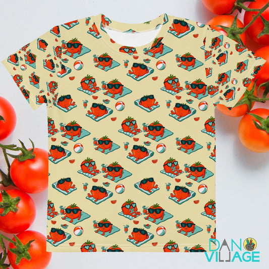 Summer Tomato kids t-shirt with bright illustrated tomatoes by Daniel Sulzberg