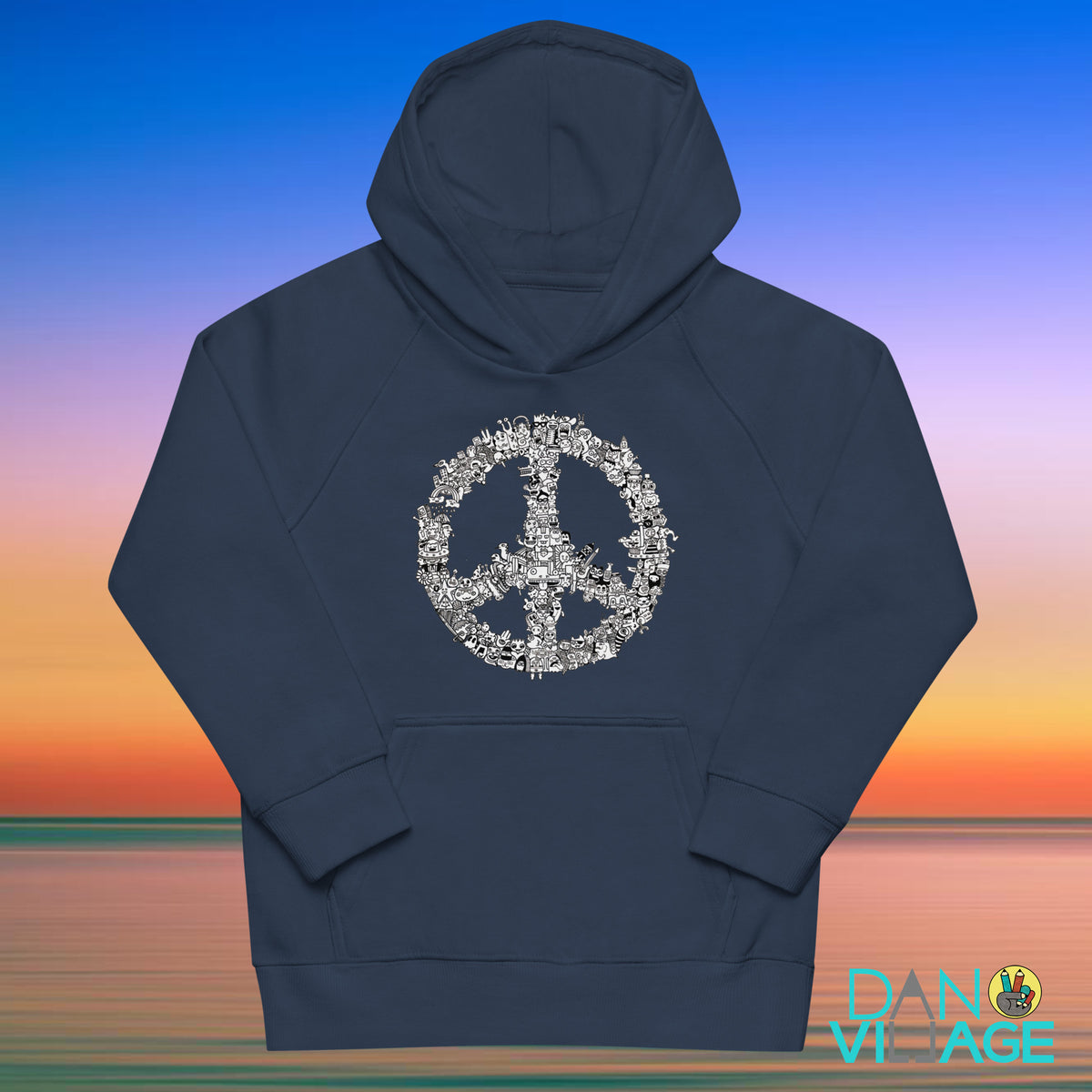 Peace Doodle kids hoodie with a loose hand-drawn peace sign by Daniel Sulzberg